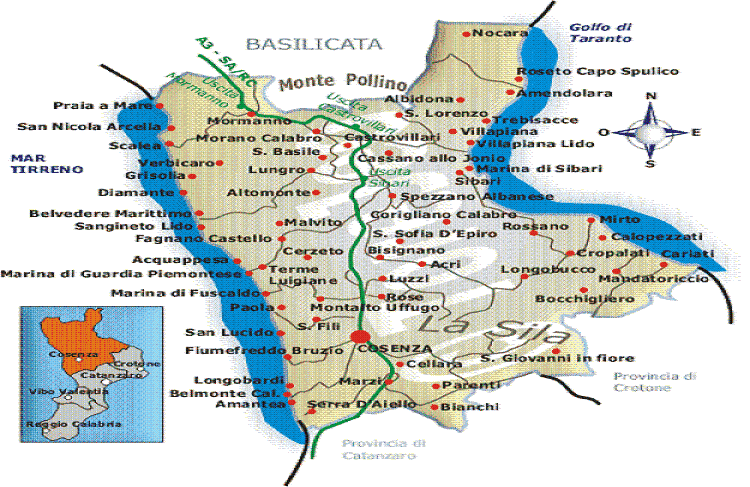 Mappa della Provincia di Cosenza